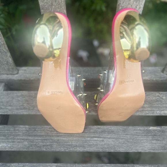 Ninety union couture Pink Studded Heels with Clear Straps - Picture 6 of 7
